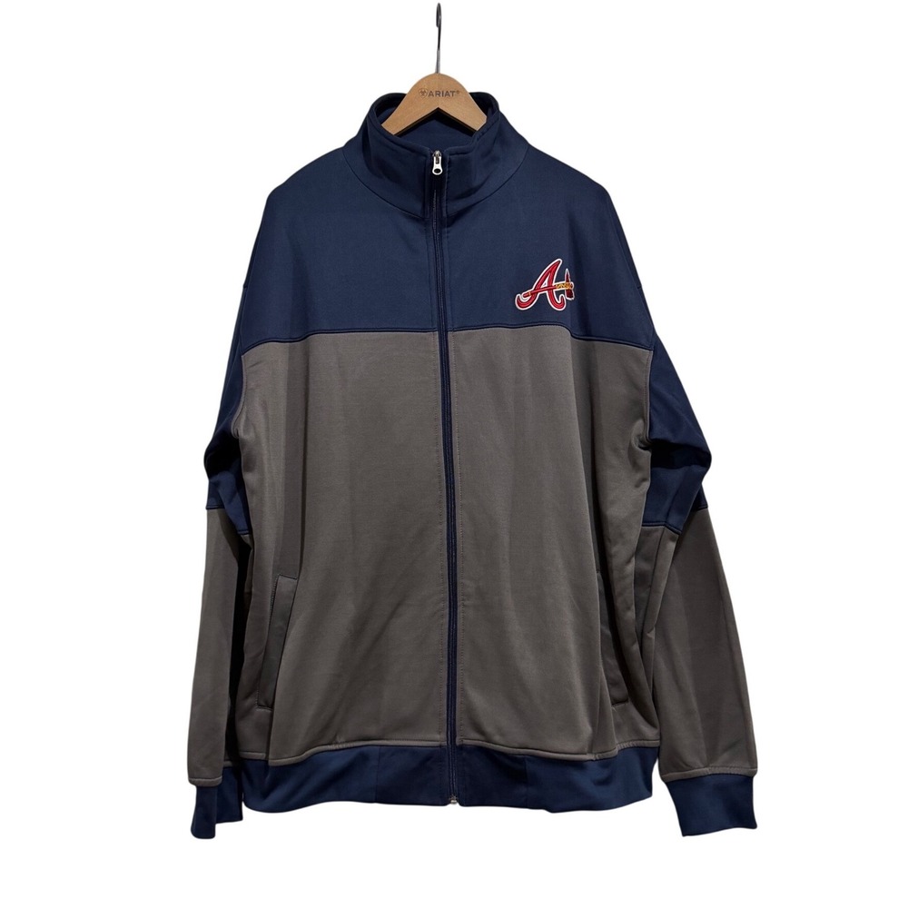 MLB Atlanta Braves Navy Grey Embroidered Full Zip Track Jacket Mens 2XLT